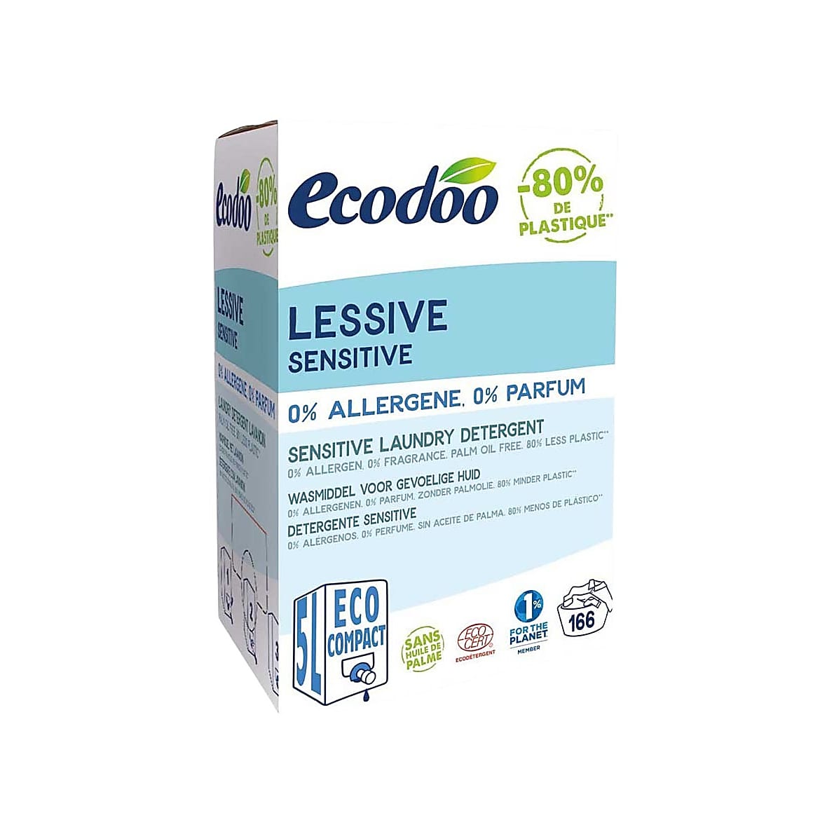 Ecodoo Lessive Liquide Sensitive Recharge 5L I Big Green Smile