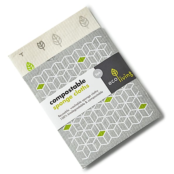Eco Living Chiffons de Nettoyage en Éponge Compostables (2 pc)