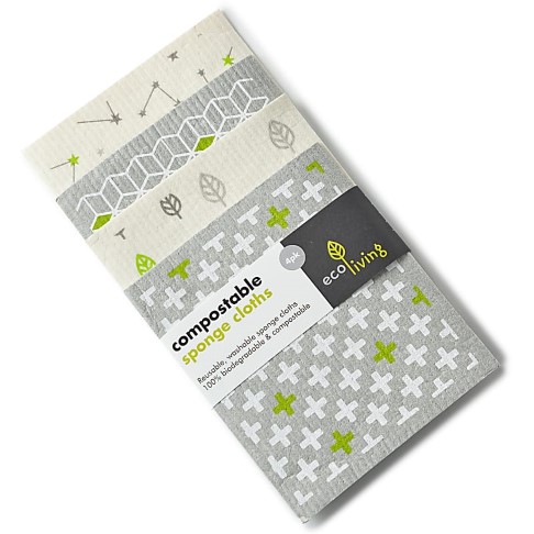 Eco Living Chiffons de Nettoyage en Éponge Compostables (4 pc)