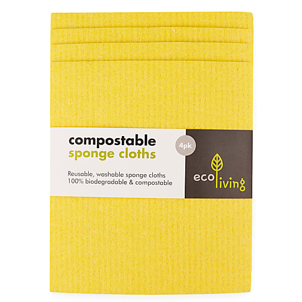 Eco Living Chiffons en Éponge Compostable - Jaune (4 pc)