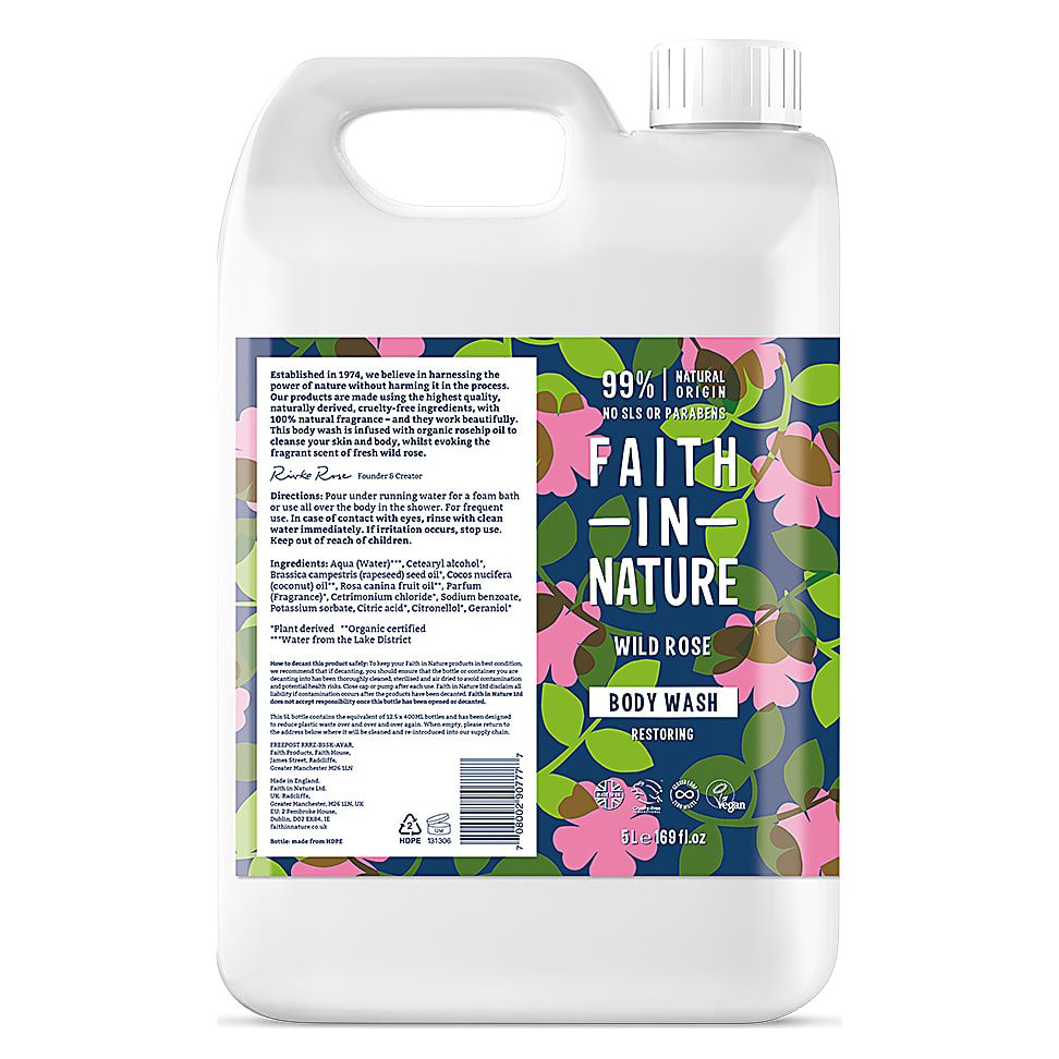 Faith in Nature Gel Douche & Bain à la Rose Sauvage 5L