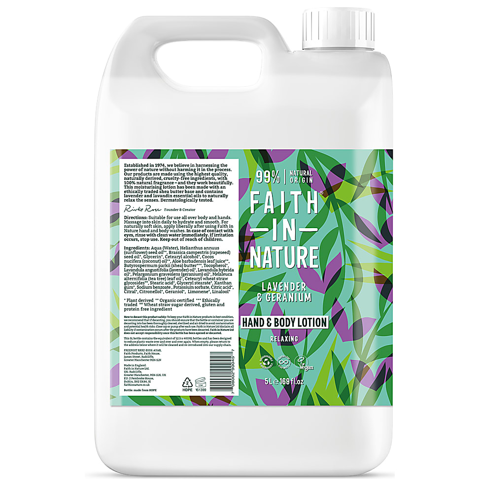 Faith in Nature Lotion pour Mains & Corps Lavande & Geranium 5L