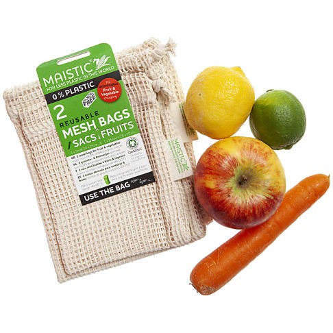 Maistic Sac Réutilisable en Coton Biologique pour Fruits & Légumes - 2pc