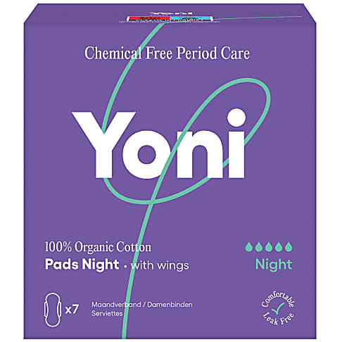 Yoni Pads Serviettes en Coton Bio avec Ailettes - Nuit (7 pcs)